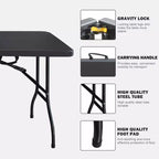 Table pliante portative de 6 pieds, table utilitaire robuste pliable en deux avec poignée, table pliante à hauteur réglable pour pique-nique, fête et camping