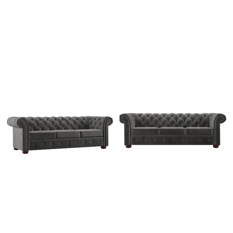 Canapé Chesterfield Gdansk avec accoudoirs arrondis et capitonnés