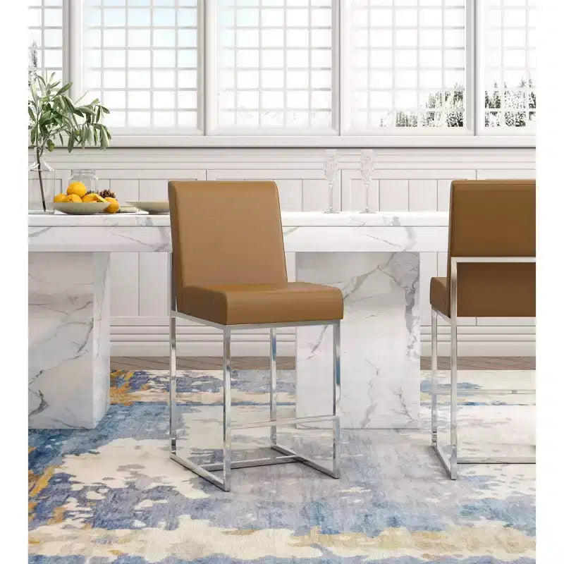 Ensemble de 3 tabourets de bar hauteur comptoir Element rembourrés en acier inoxydable - Manhattan Comfort