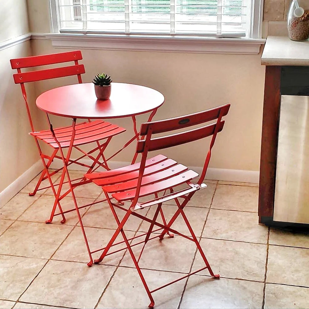 Ensemble bistro pliant 3 pièces en métal, salon de conversation intérieur/extérieur résistant aux intempéries pour patio, cour, jardin