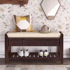 Pouffe de rangement de 99 cm pour salon avec coussin d'assise et tiroirs de rangement, banc à chaussures polyvalent avec étagère inférieure pour chambre, salon, couloir