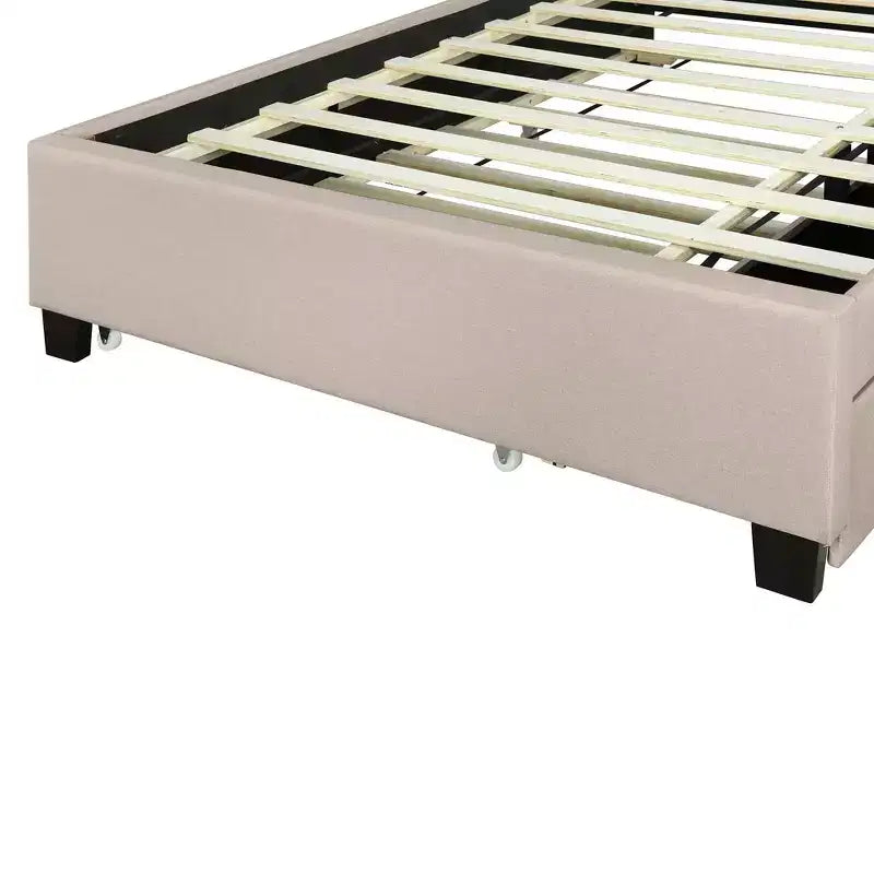 Lit plateforme capitonné pleine/grand lit avec tête de lit de rangement, lit gigogne simple, 2 tiroirs et prises de courant et ports USB, 4L - ModernLuxe