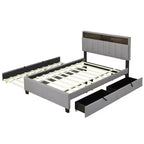 Lit plateforme capitonné pleine/grand lit avec tête de lit de rangement, lit gigogne simple, 2 tiroirs et prises de courant et ports USB, 4L - ModernLuxe