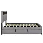 Lit plateforme capitonné pleine/grand lit avec tête de lit de rangement, lit gigogne simple, 2 tiroirs et prises de courant et ports USB, 4L - ModernLuxe