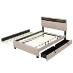 Lit plateforme capitonné pleine/grand lit avec tête de lit de rangement, lit gigogne simple, 2 tiroirs et prises de courant et ports USB, 4L - ModernLuxe