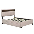 Lit plateforme capitonné pleine/grand lit avec tête de lit de rangement, lit gigogne simple, 2 tiroirs et prises de courant et ports USB, 4L - ModernLuxe