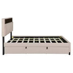 Lit plateforme capitonné pleine/grand lit avec tête de lit de rangement, lit gigogne simple, 2 tiroirs et prises de courant et ports USB, 4L - ModernLuxe