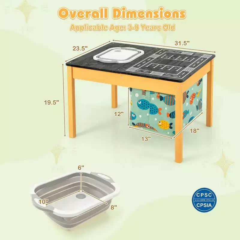 Table d'activités pour enfants 3-en-1 Costway avec bac à eau pliable et sac de rangement grande capacité