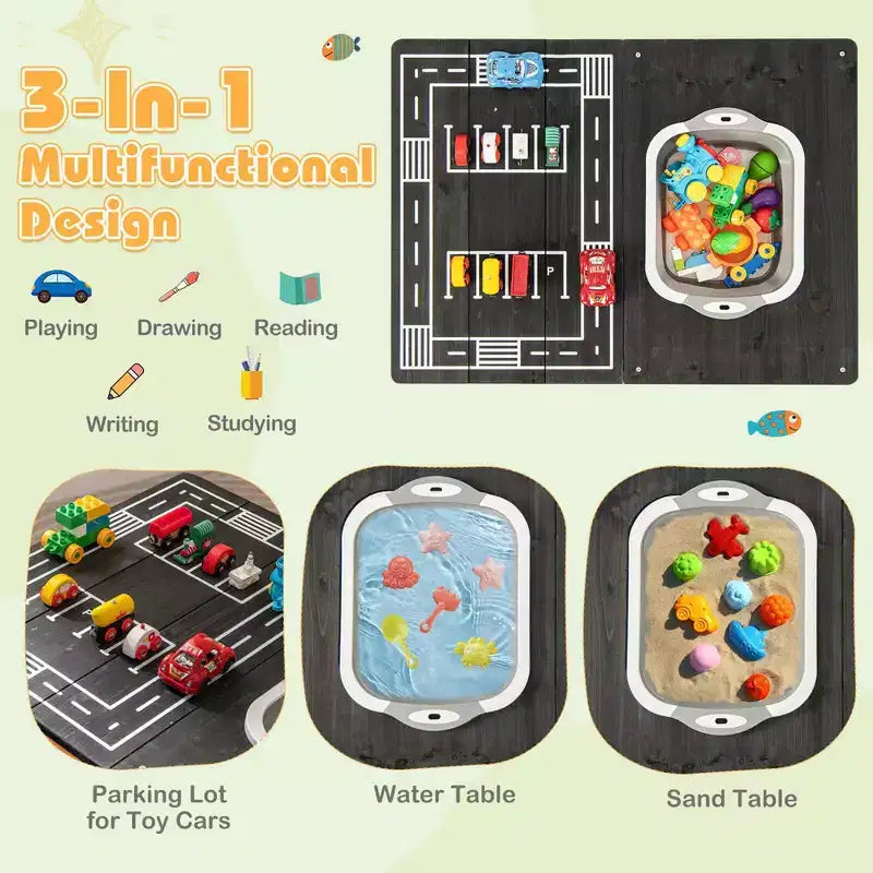 Table d'activités pour enfants 3-en-1 Costway avec bac à eau pliable et sac de rangement grande capacité