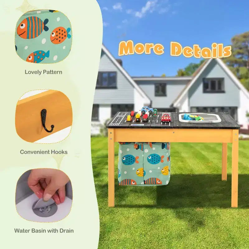 Table d'activités pour enfants 3-en-1 Costway avec bac à eau pliable et sac de rangement grande capacité