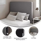 Tête de lit Hugo de Flash Furniture avec 2 prises de courant, 1 port USB et 1 port USB-C, revêtement en similicuir et deux options de fixation