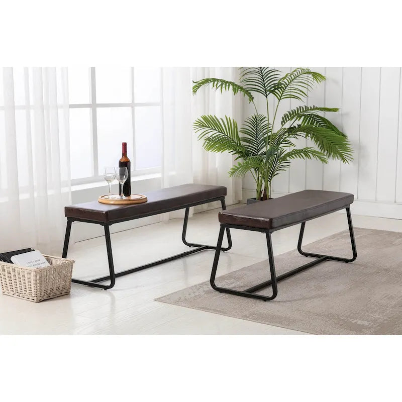 Banc d'entrée, revêtement en cuir PU, pieds en fer