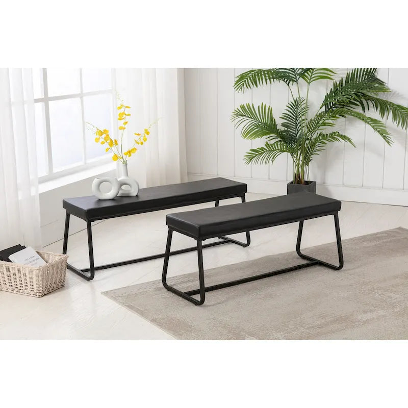 Banc d'entrée, revêtement en cuir PU, pieds en fer