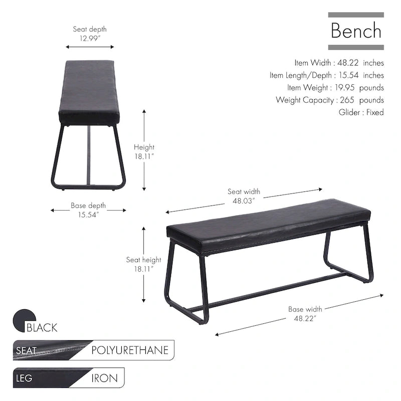 Banc d'entrée, revêtement en cuir PU, pieds en fer