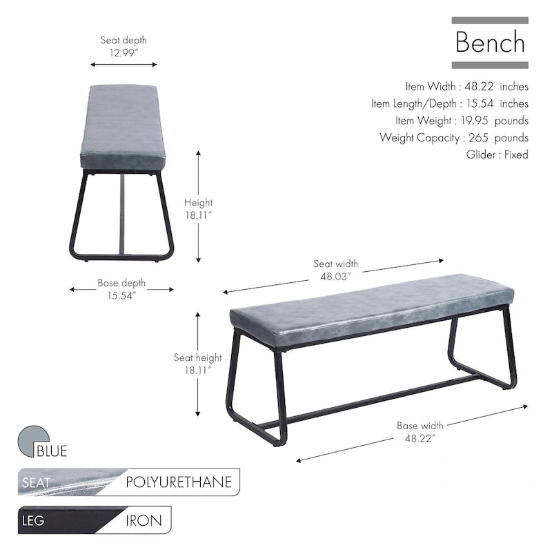 Banc d'entrée, revêtement en cuir PU, pieds en fer