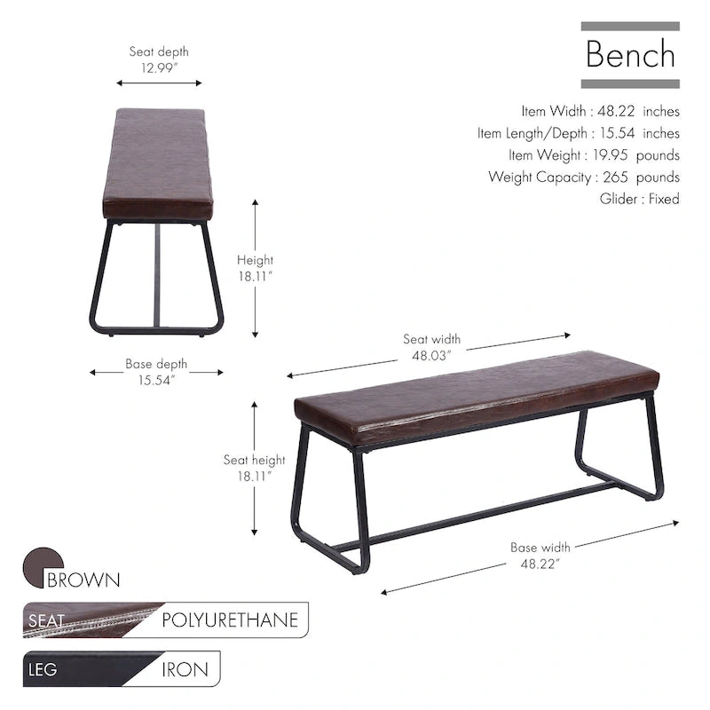 Banc d'entrée, revêtement en cuir PU, pieds en fer
