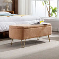 Banc de rangement flou moderne, pouf rembourré avec espace de rangement et pieds dorés, banc de bout de lit, tabouret repose-pieds