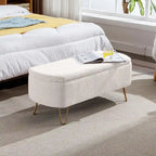 Banc de rangement flou moderne, pouf rembourré avec espace de rangement et pieds dorés, banc de bout de lit, tabouret repose-pieds