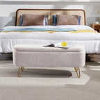 Banc de rangement flou moderne, pouf rembourré avec espace de rangement et pieds dorés, banc de bout de lit, tabouret repose-pieds