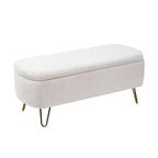 Banc de rangement flou moderne, pouf rembourré avec espace de rangement et pieds dorés, banc de bout de lit, tabouret repose-pieds