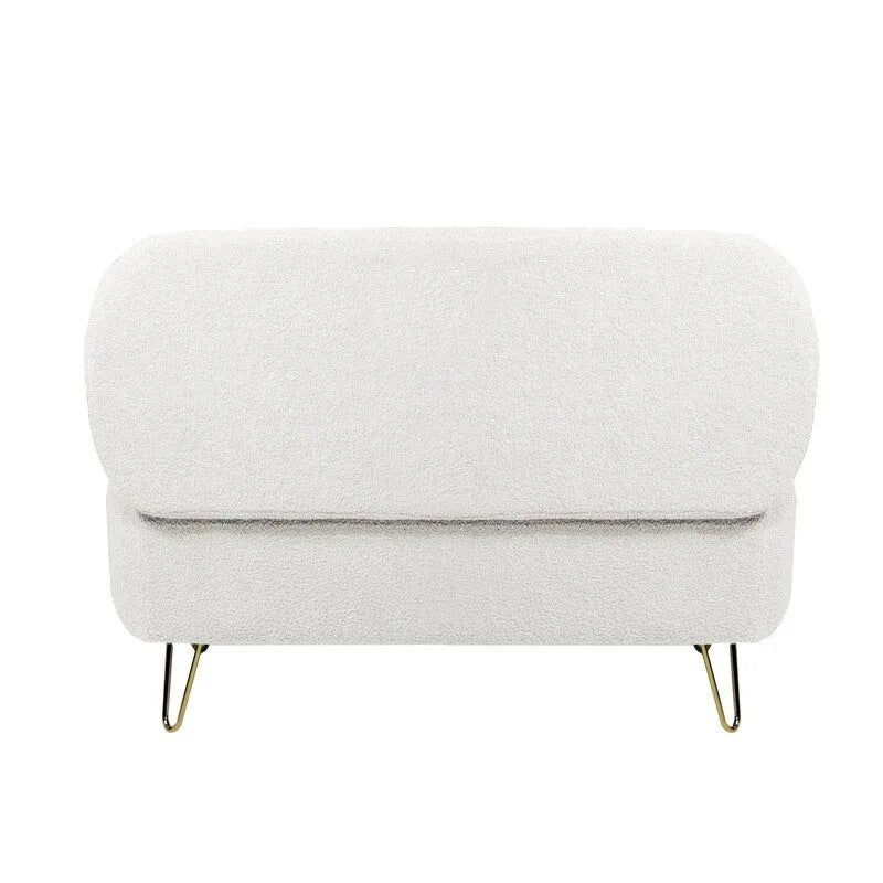 Banc de rangement flou moderne, pouf rembourré avec espace de rangement et pieds dorés, banc de bout de lit, tabouret repose-pieds