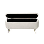 Banc de rangement flou moderne, pouf rembourré avec espace de rangement et pieds dorés, banc de bout de lit, tabouret repose-pieds
