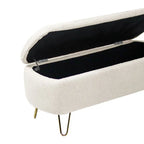 Banc de rangement flou moderne, pouf rembourré avec espace de rangement et pieds dorés, banc de bout de lit, tabouret repose-pieds