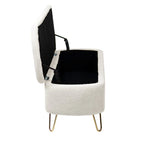 Banc de rangement flou moderne, pouf rembourré avec espace de rangement et pieds dorés, banc de bout de lit, tabouret repose-pieds