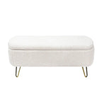 Banc de rangement flou moderne, pouf rembourré avec espace de rangement et pieds dorés, banc de bout de lit, tabouret repose-pieds