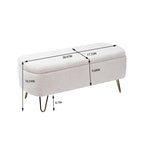 Banc de rangement flou moderne, pouf rembourré avec espace de rangement et pieds dorés, banc de bout de lit, tabouret repose-pieds