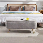 Banc de rangement flou moderne, pouf rembourré avec espace de rangement et pieds dorés, banc de bout de lit, tabouret repose-pieds