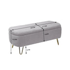 Banc de rangement flou moderne, pouf rembourré avec espace de rangement et pieds dorés, banc de bout de lit, tabouret repose-pieds