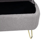 Banc de rangement flou moderne, pouf rembourré avec espace de rangement et pieds dorés, banc de bout de lit, tabouret repose-pieds