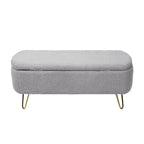 Banc de rangement flou moderne, pouf rembourré avec espace de rangement et pieds dorés, banc de bout de lit, tabouret repose-pieds
