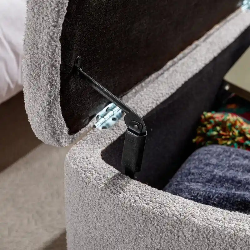 Banc de rangement flou moderne, pouf rembourré avec espace de rangement et pieds dorés, banc de bout de lit, tabouret repose-pieds