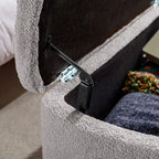 Banc de rangement flou moderne, pouf rembourré avec espace de rangement et pieds dorés, banc de bout de lit, tabouret repose-pieds