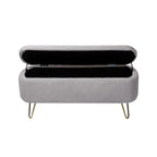 Banc de rangement flou moderne, pouf rembourré avec espace de rangement et pieds dorés, banc de bout de lit, tabouret repose-pieds