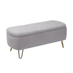 Banc de rangement flou moderne, pouf rembourré avec espace de rangement et pieds dorés, banc de bout de lit, tabouret repose-pieds