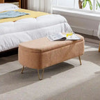 Banc de rangement flou moderne, pouf rembourré avec espace de rangement et pieds dorés, banc de bout de lit, tabouret repose-pieds
