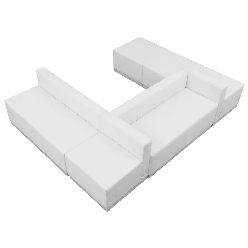 Configuration de réception modulaire 6 pièces en cuir synthétique avec dossier et assise tendus