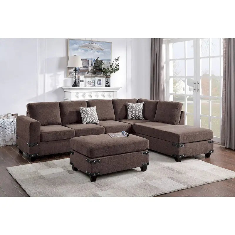 Ensemble de canapé d'angle 3 pièces en tissu avec pouf Poundex