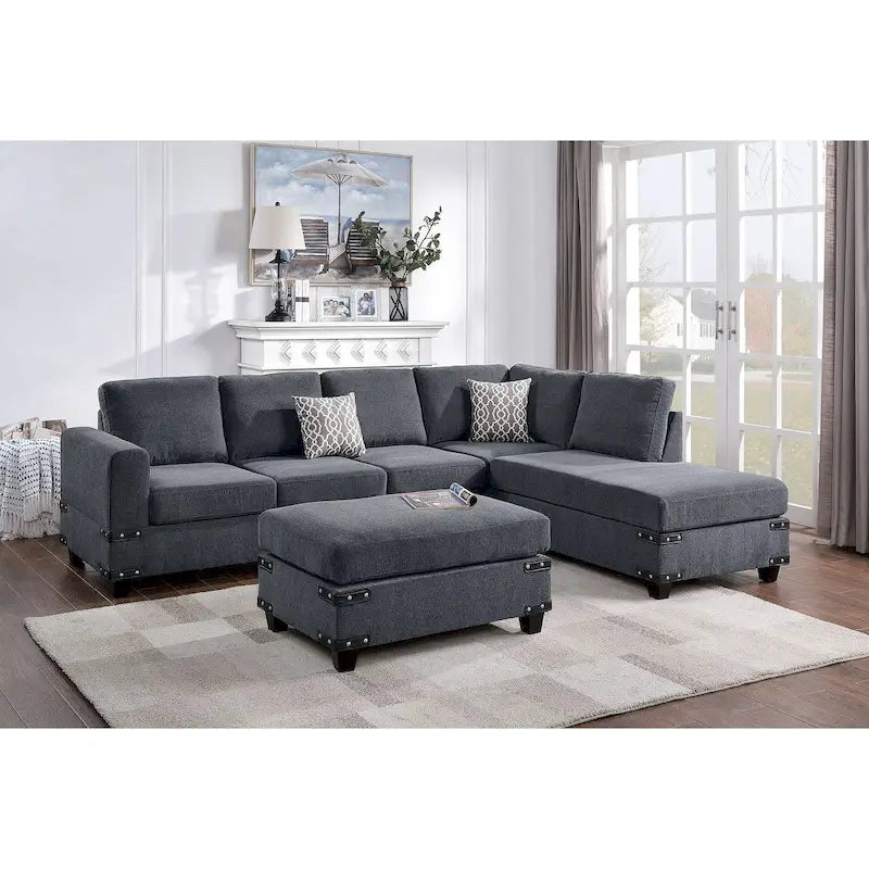 Ensemble de canapé d'angle 3 pièces en tissu avec pouf Poundex