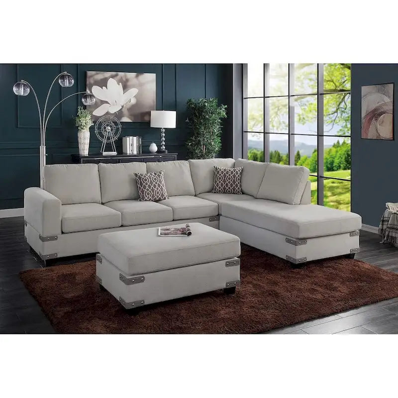 Ensemble de canapé d'angle 3 pièces en tissu avec pouf Poundex