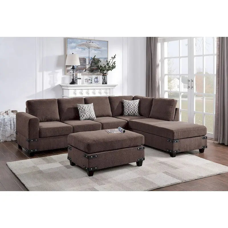 Ensemble de canapé d'angle 3 pièces en tissu avec pouf Poundex