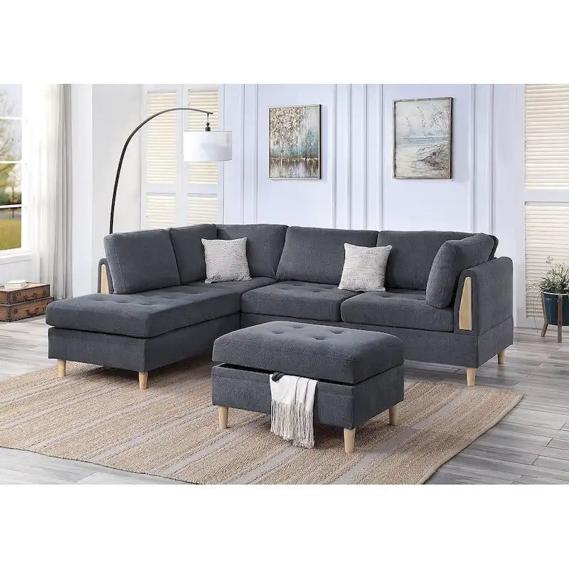 Canapé sectionnel 3 pièces en chenille Poundex Furniture