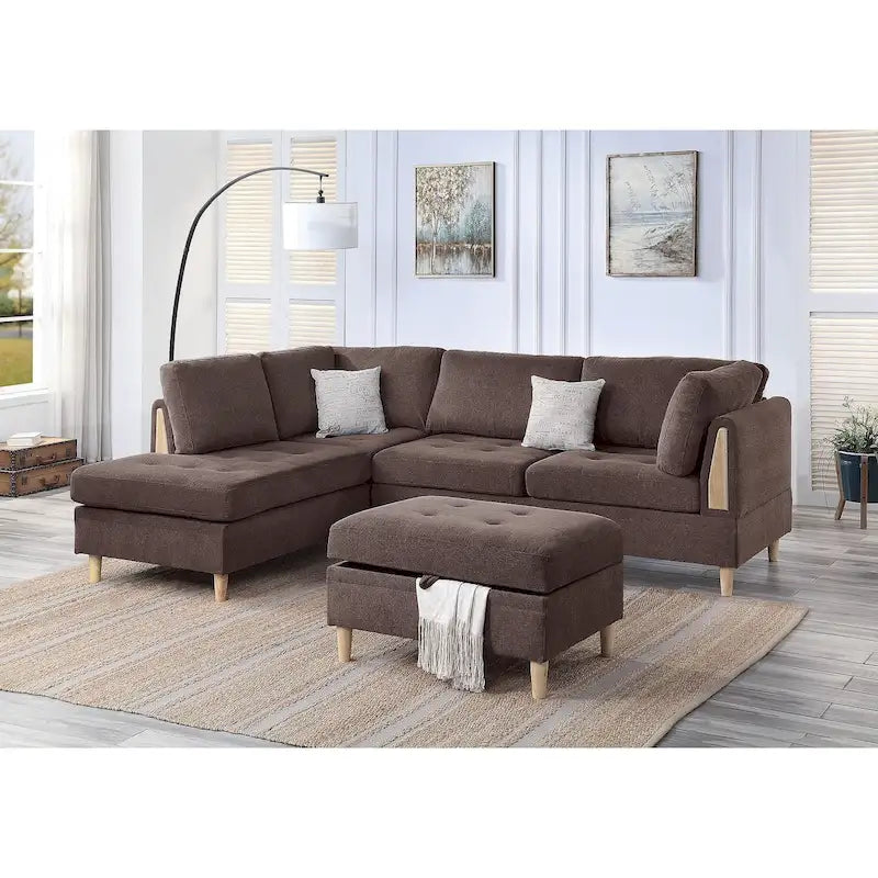 Canapé sectionnel 3 pièces en chenille Poundex Furniture
