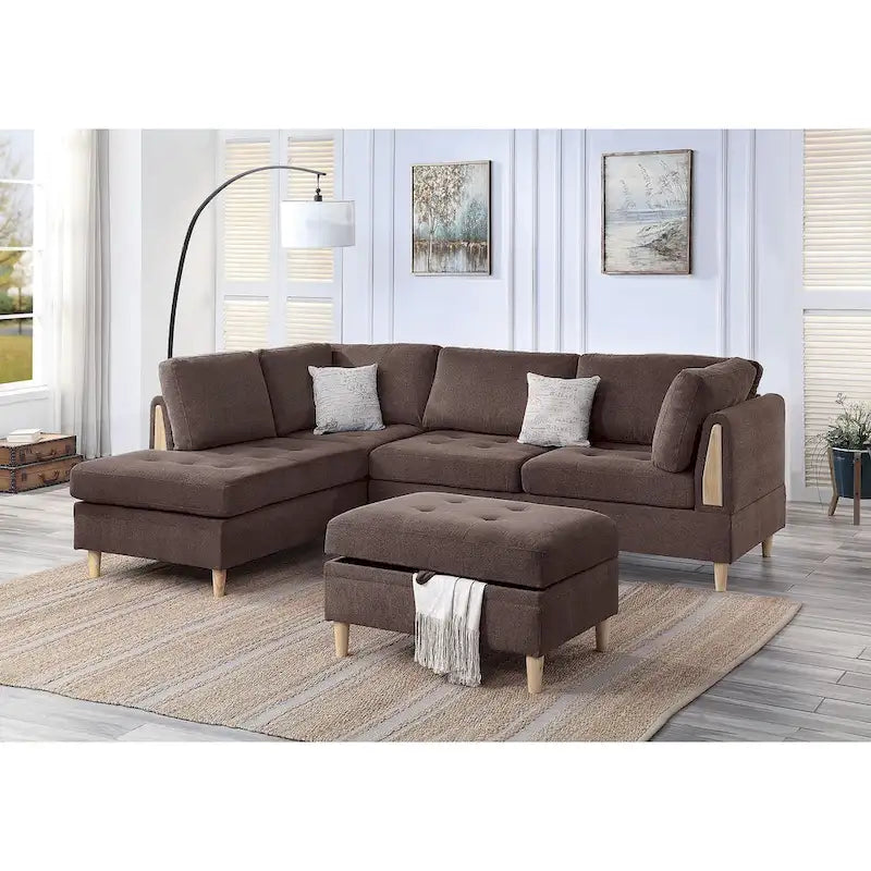 Canapé sectionnel 3 pièces en chenille Poundex Furniture