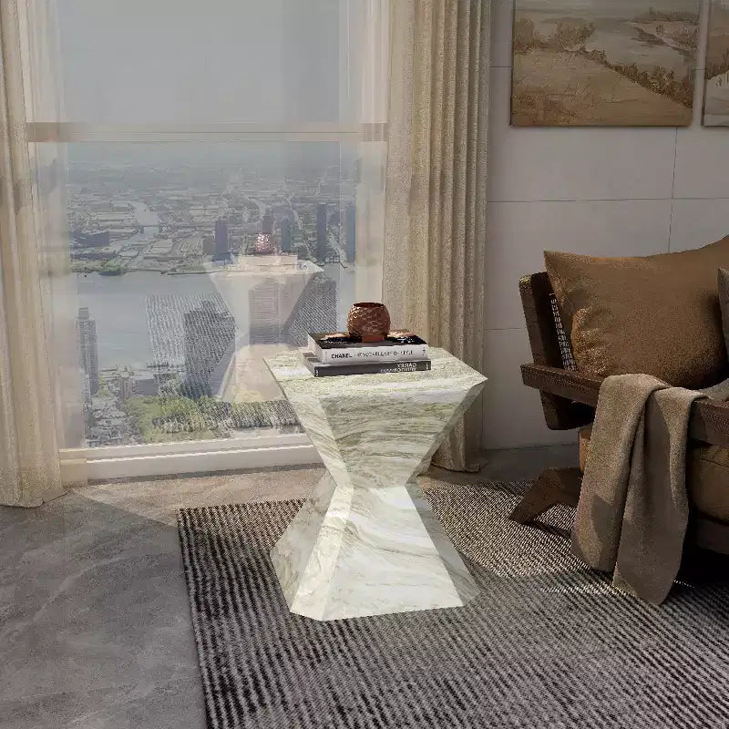Table d'appoint géométrique moderne LeisureMod Azure - Table d'appoint ou de chevet en pierre composite