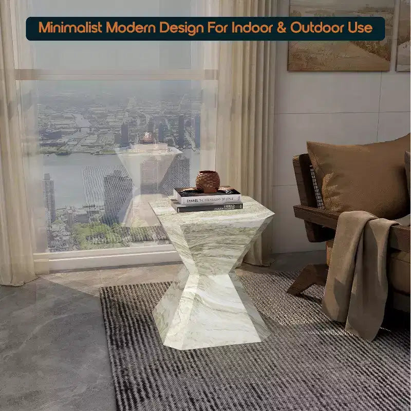 Table d'appoint géométrique moderne LeisureMod Azure - Table d'appoint ou de chevet en pierre composite