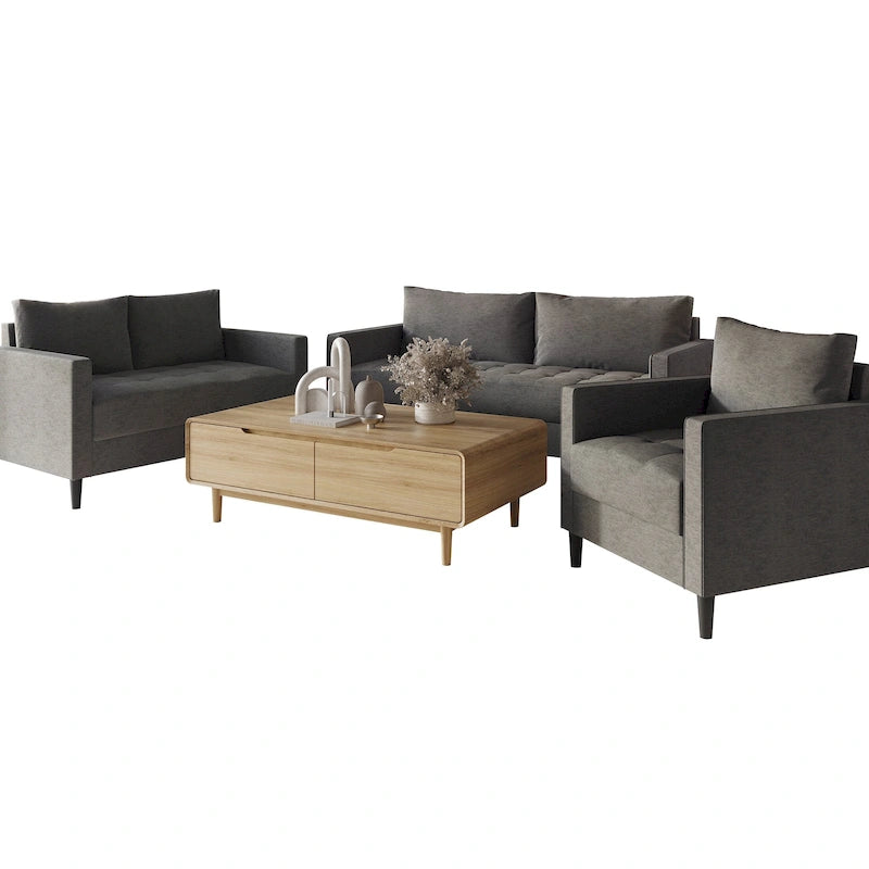 Ensemble de salon 3 pièces contemporain minimaliste rembourré en lin CraftPorch